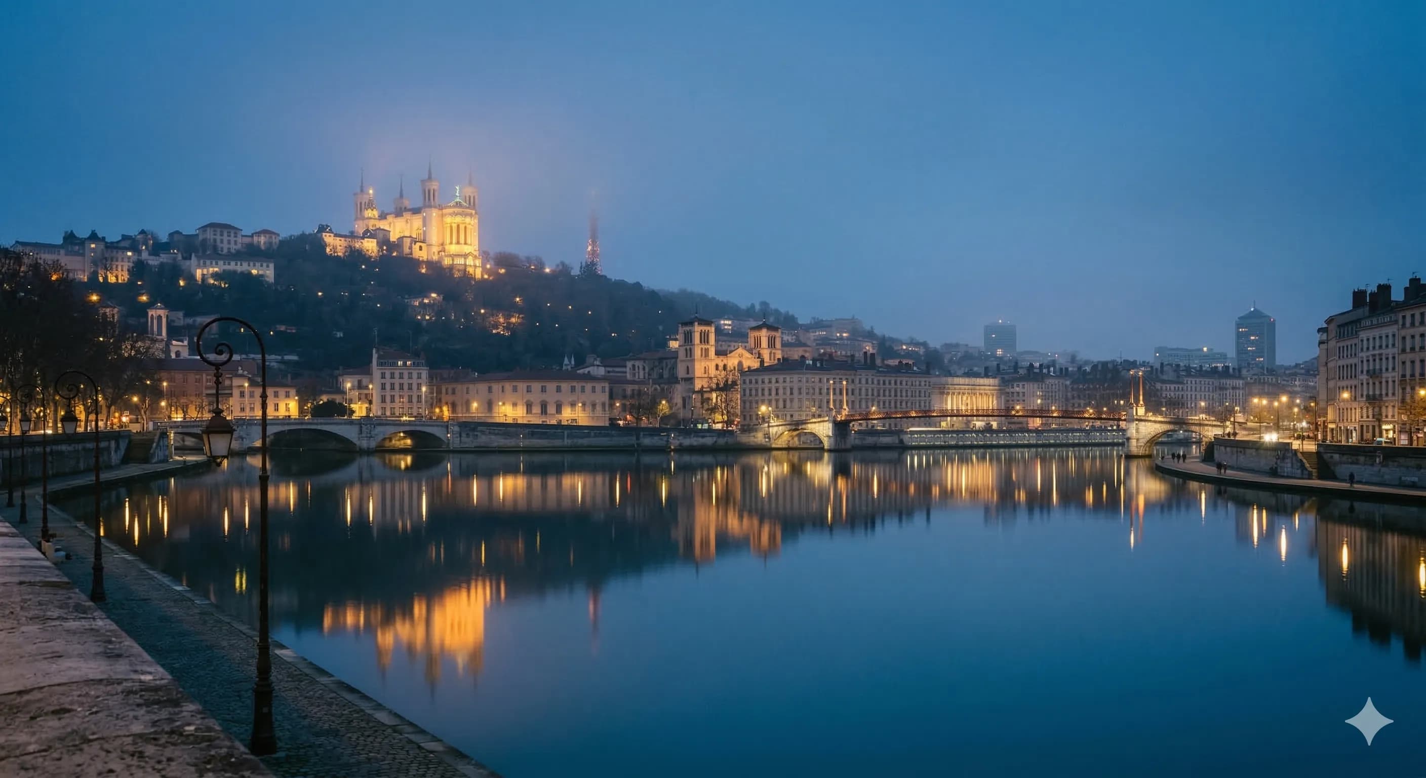 Lyon skyline at dusk