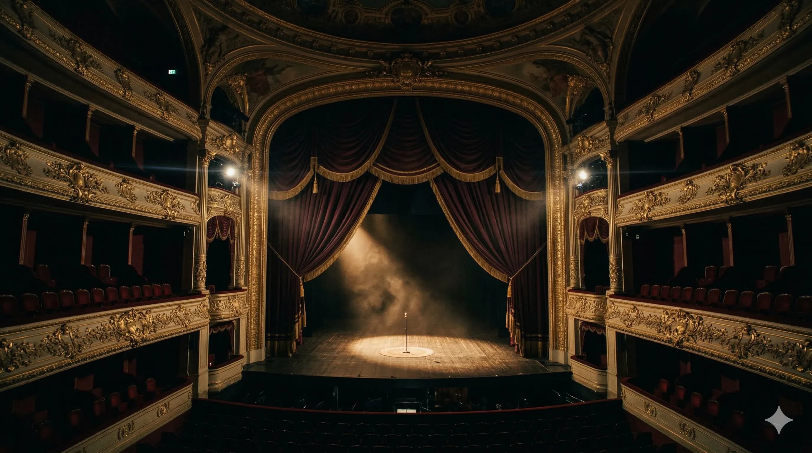 Grand opera house stage with golden spotlight